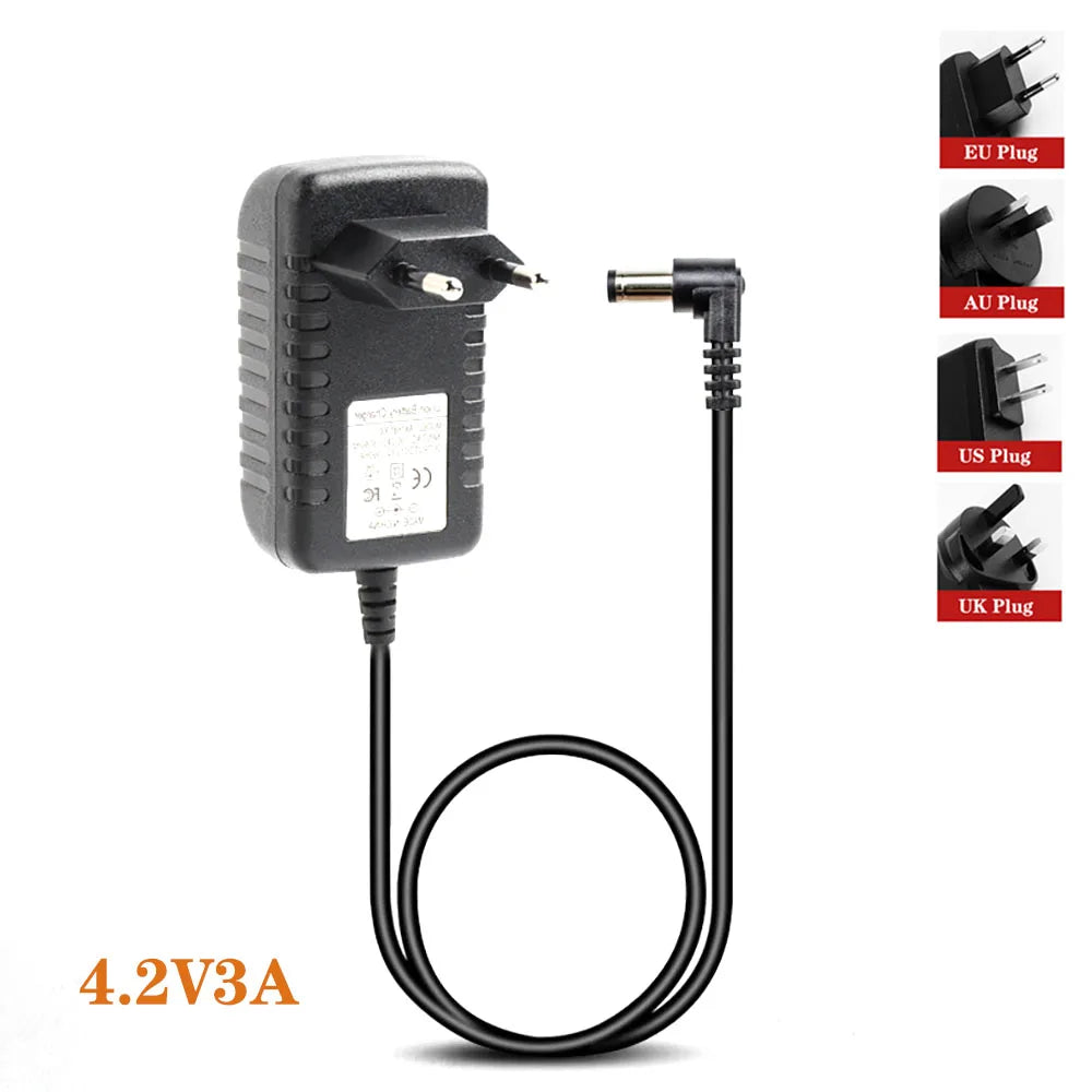 4.2V 8.4V 12.6V 16.8V 21V 25.2V 29.4V 1A 2A 3A 18650 Lithium Battery Charger for Lithium Battery Pack 90 Degree Elbow Qme 4.2V3A US PLUG