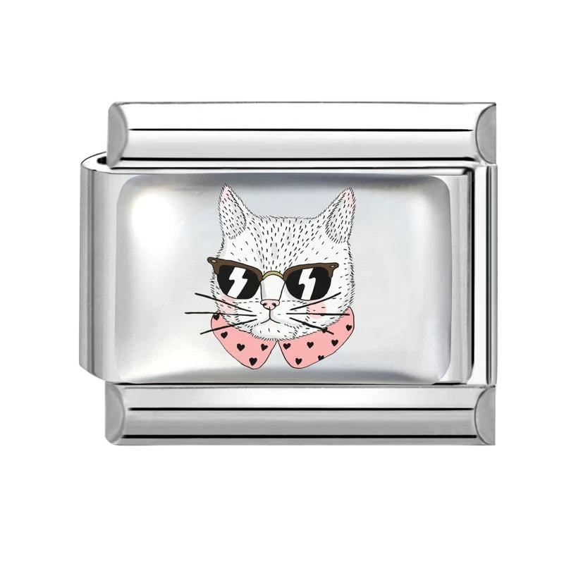 2026 Versatile New Cartoon Sunglasses Cats Lion Tigers Italian Style Bracelet 9mm Stainless Steel Modular DIY Bracelet Wholesale Qme Style 20