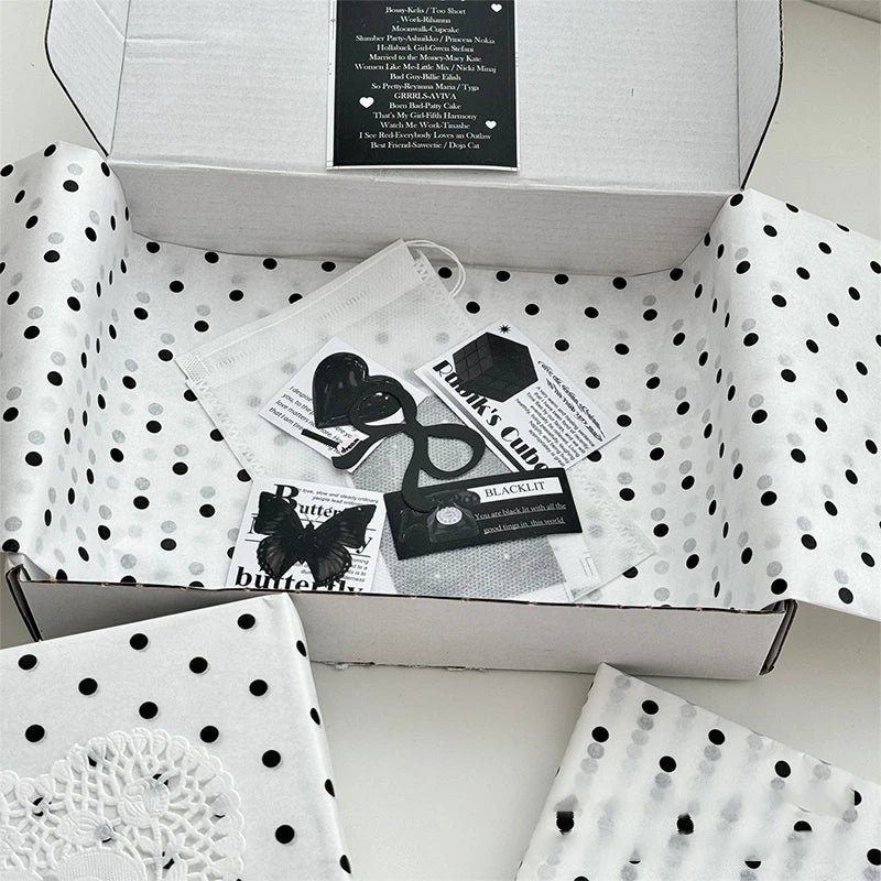 Black Polka Dot Sydney Paper Hand-kneaded Bouquet Flower Wrapping Qme 50x50cm onesize