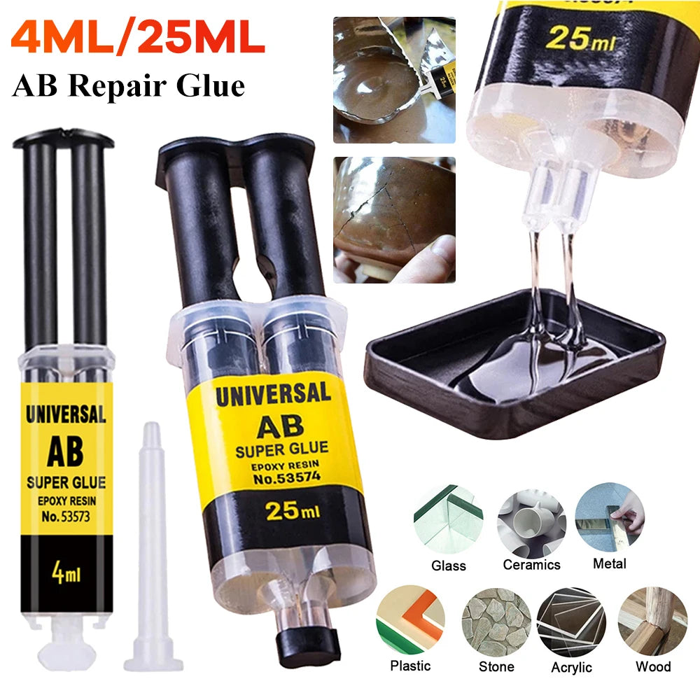4/25ml Epoxy Resin AB Glue Waterproof Instant Fast Adhesive Repair Strong Super Liquid Glue for Wood Plastic Metal Glue Welding Qme