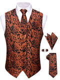 Mens Royal Blue Red Bronwn Orange Vest Tie Hanky Cufflinks Paisley Qme MJTZ9085 L