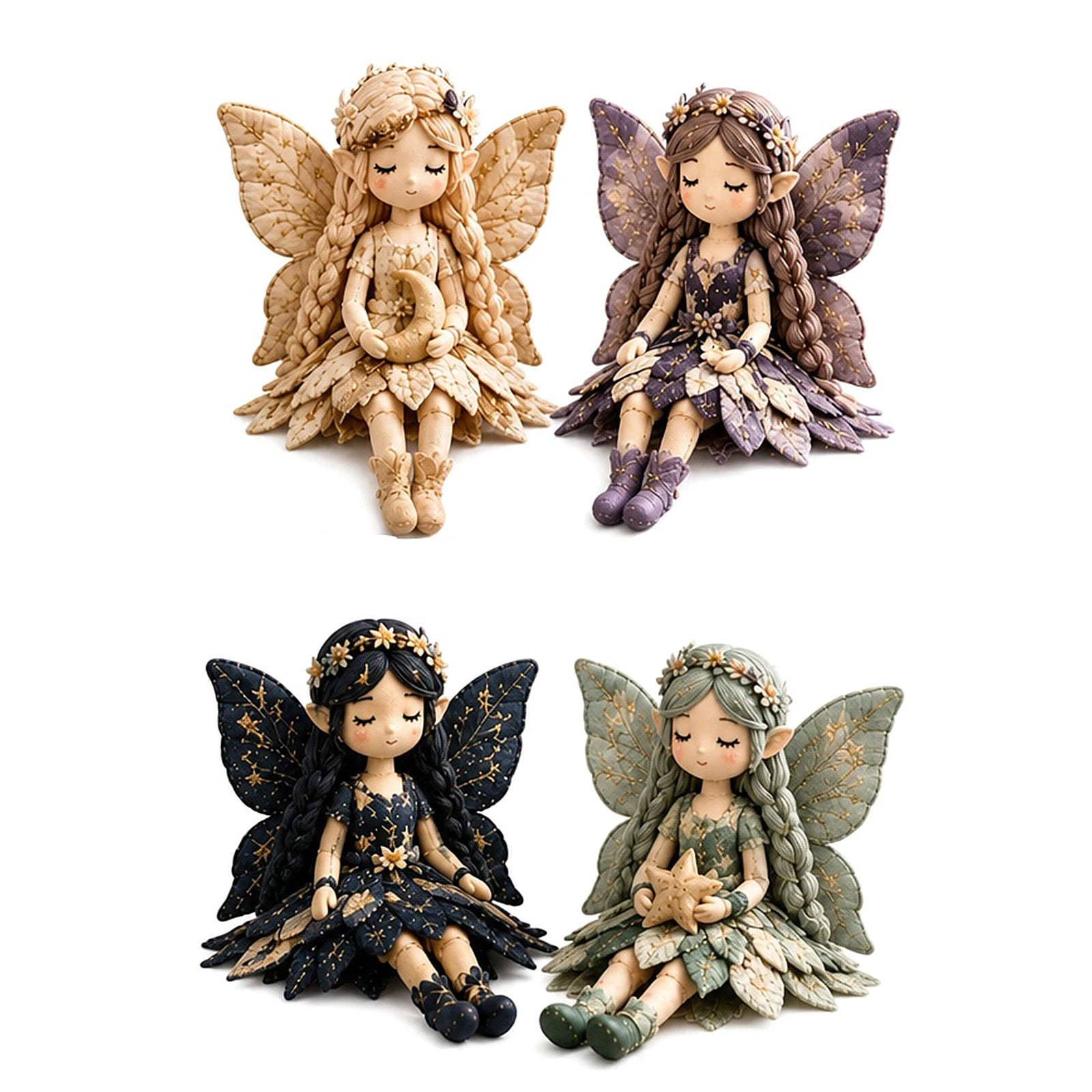 4Pcs Fairy Patchwork DIY Collection Handmade Make Winged Fairies Cloth Figurine Fairy Patchwork Sewing Kit Gift for Craft Lovers Qme G