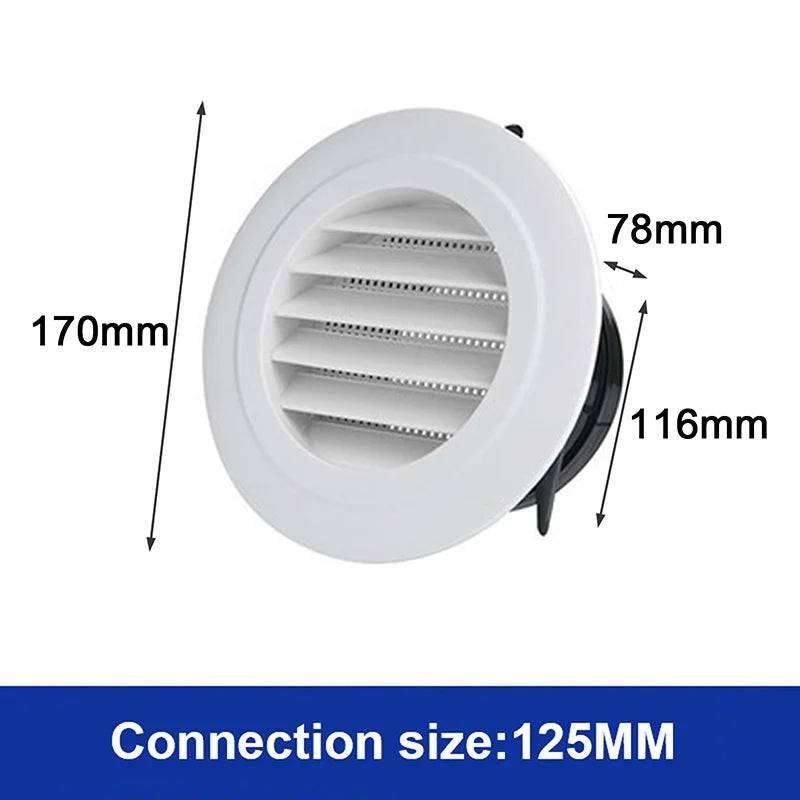 1pcs Exterior Wall Air Vent Grille Plastic Round Air Exhaust Vent Grille Ducting Qme 125mm