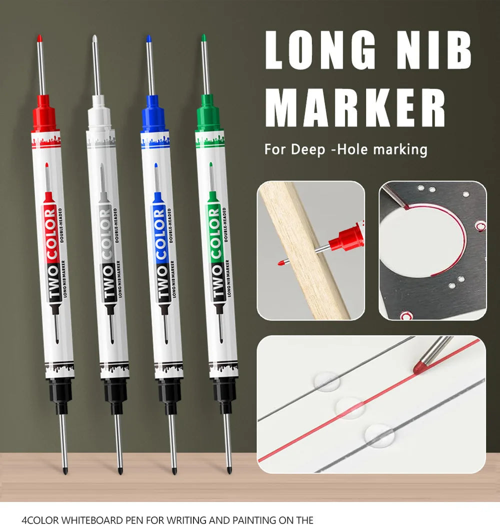 Multi-Purpose Double Tips 21mm Deep Hole Long Head Nib Art Markers, For Bathroom Waterproof Woodworking Decoration Qme