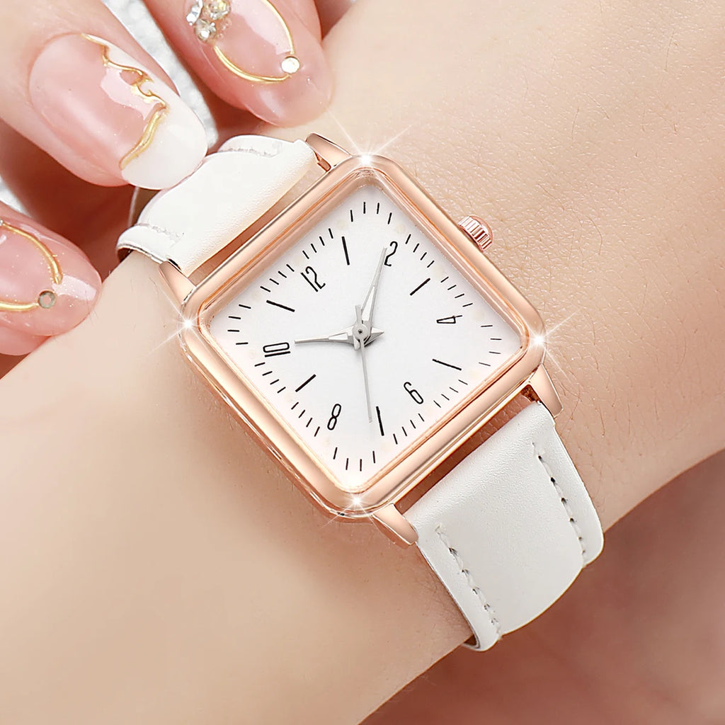 Fashionable small square female student digital scale simple belt alloy watch Qme