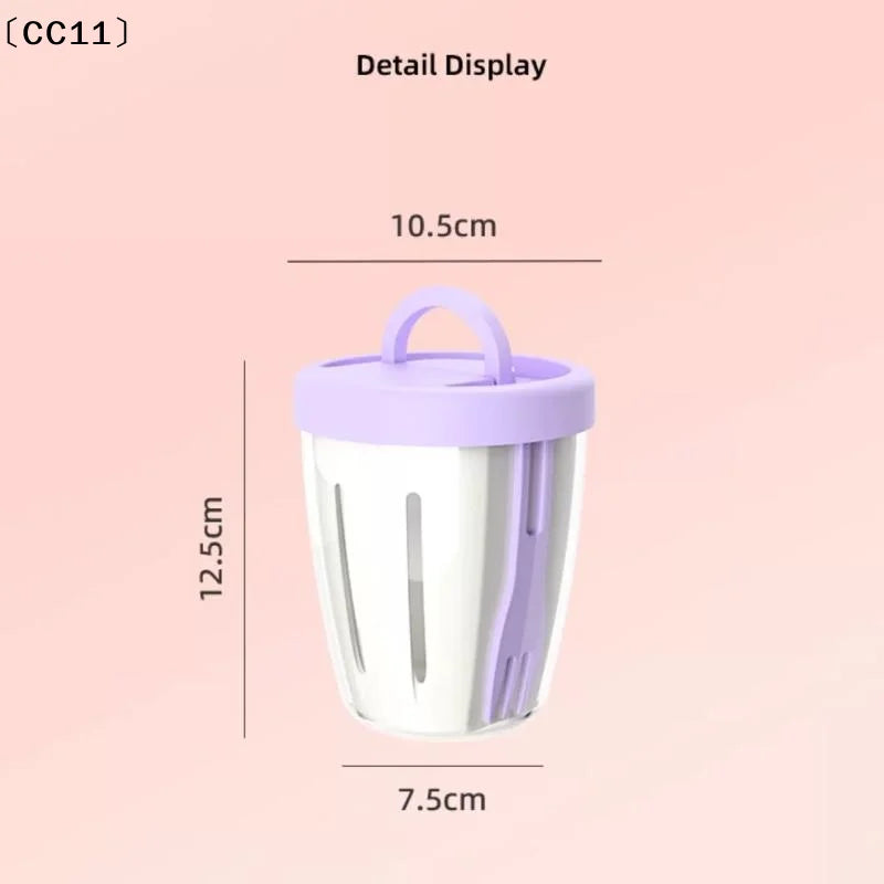 Cylindrical Salad Container Plastic Fruit Cup Fork Drainage Holes Qme