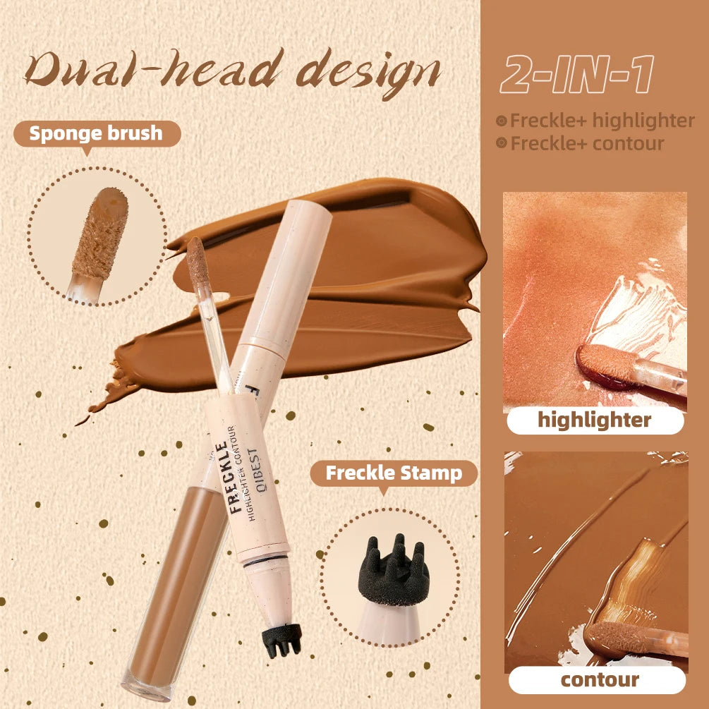QIBEST Double Ended Freckles Pen Fine Flash Highlight Lasting Matte Concealer Natural 2 In 1 Freckles Contour Stick Cosmetics Qme