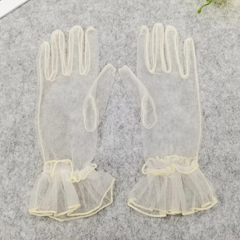 Women Black Lace Gloves Ultra Thin Tulle Wedding Bride Dress Driving Qme Champagne One Size