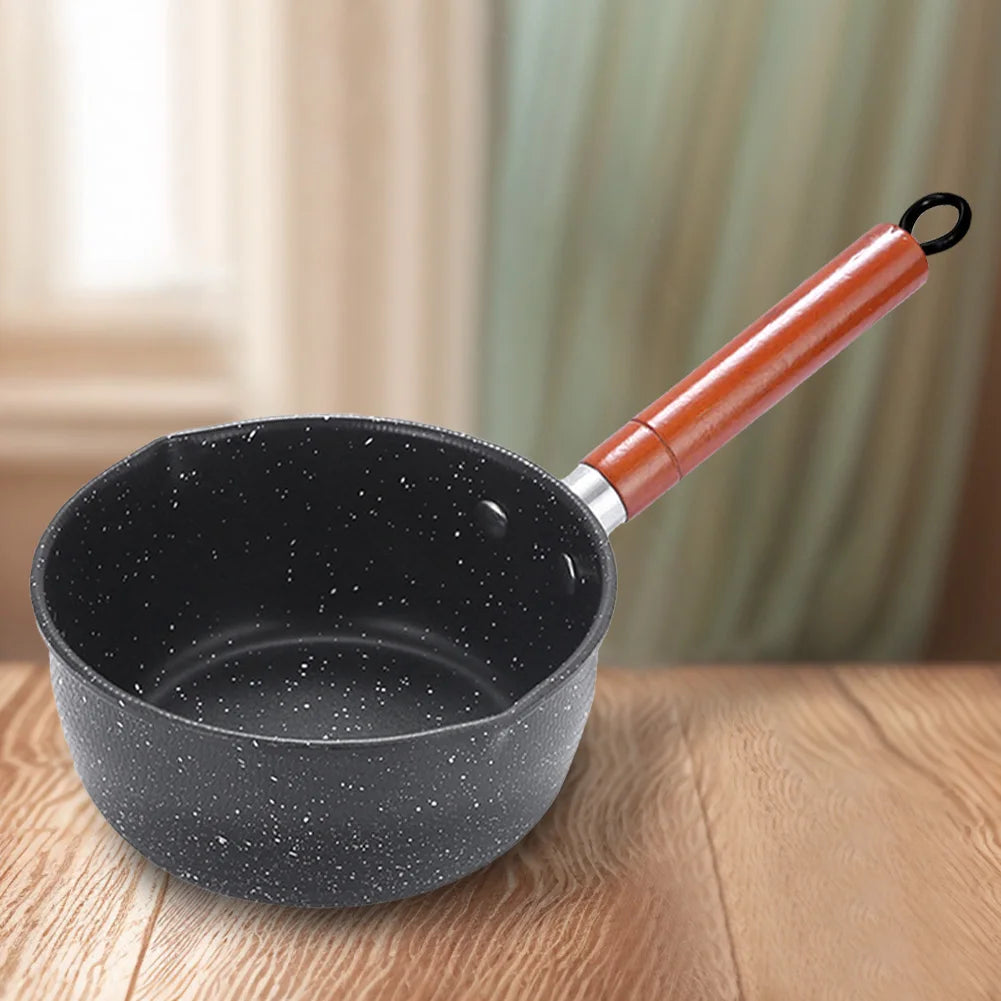 Non-Stick Sauce Pan Soup Pot with Pour Spout Milk Saucepan Wooden Handle Stick Proof Sauce Pan for Noodles Soups Hot Milk Qme
