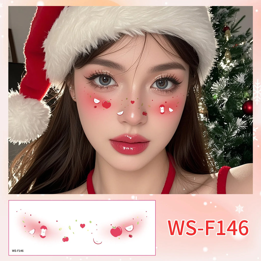 A New Stock Christmas Face Tattoo Stickers, Waterproof Sweatproof Creative Makeup Decals for Xmas Party Ball Event Cosplay Qme