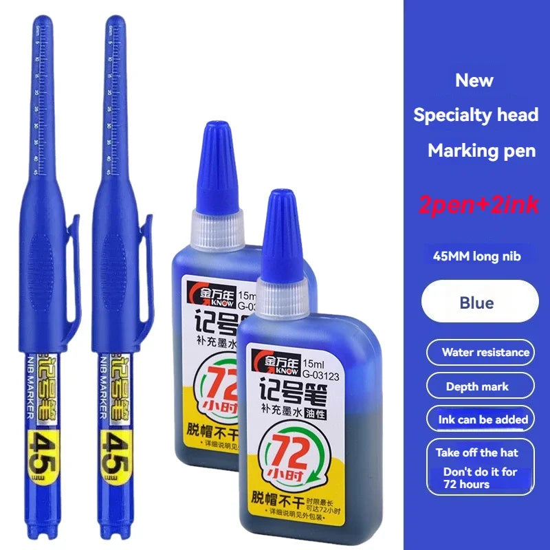 1- Waterproof Deep Hole Marker Pens Long Nib Head Carpenter Pen Black