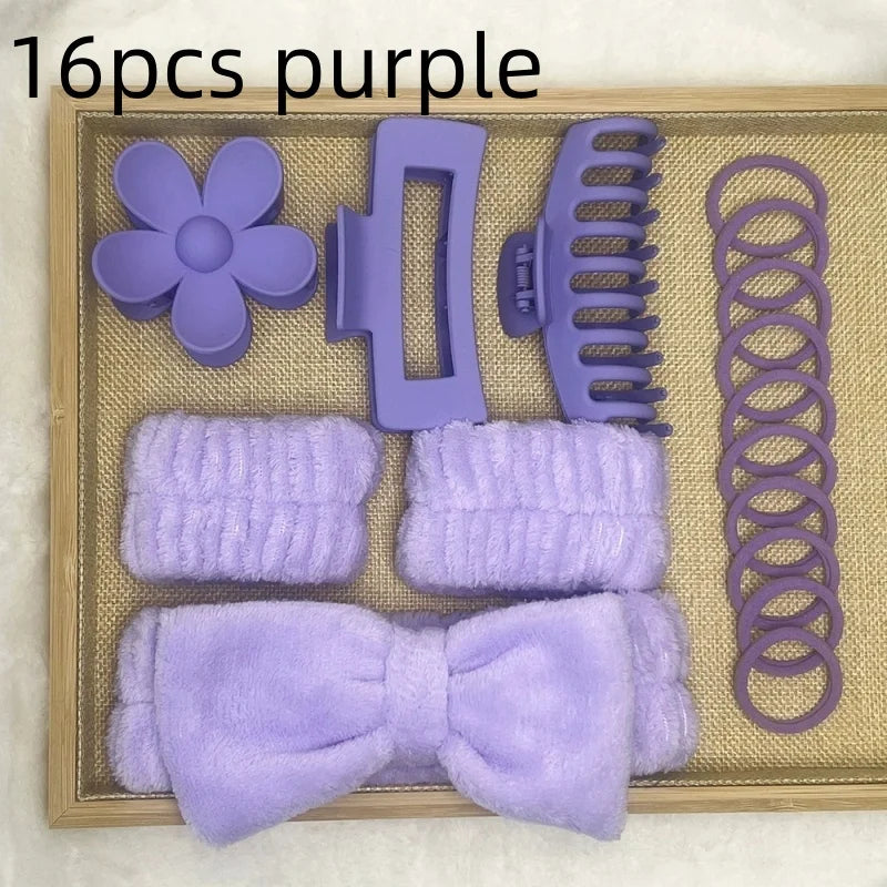 3/16pcs New Dopamine Hair Accessories Kit Flower Shaped Multi-Styles Hair Grabs Hair Circles For Women Daily Party Gift Qme 16pcs purple