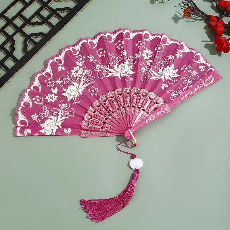 Gold Powder Plastic Fan Art Craft Home Decor Vintage Folding Chinese Qme A9