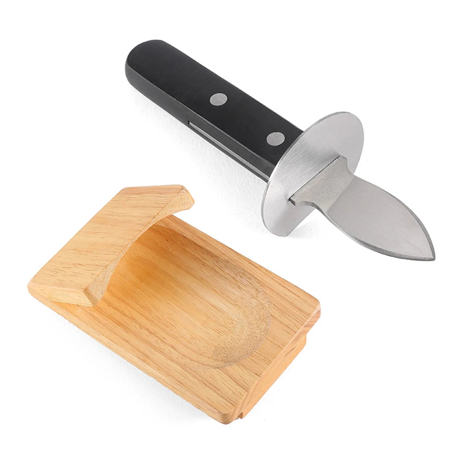 Oyster Shucking Tools Stainless Steel Scallop Shell Shucking Cutter Wood Seafood Opener Tool for Home Kitchen Barbecue Camping Qme One Set