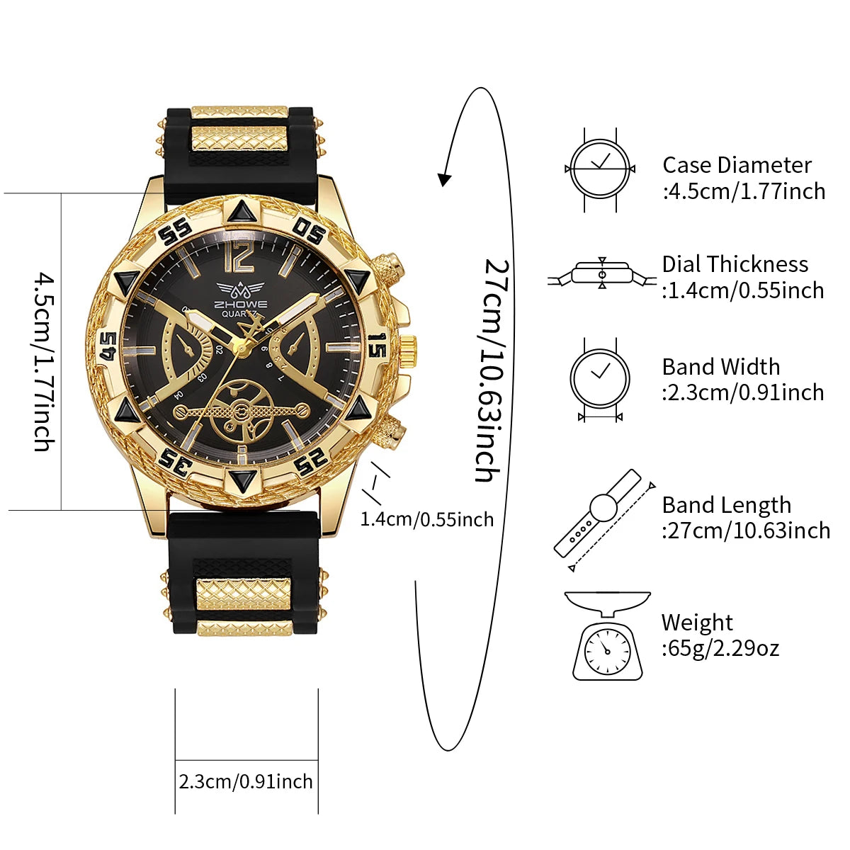 4Pcs Men Accessories Set Fashion Big Dial Quartz Watch Cross Necklace Bracelet Ring Hip Hop Men Daily Wear Gift Qme