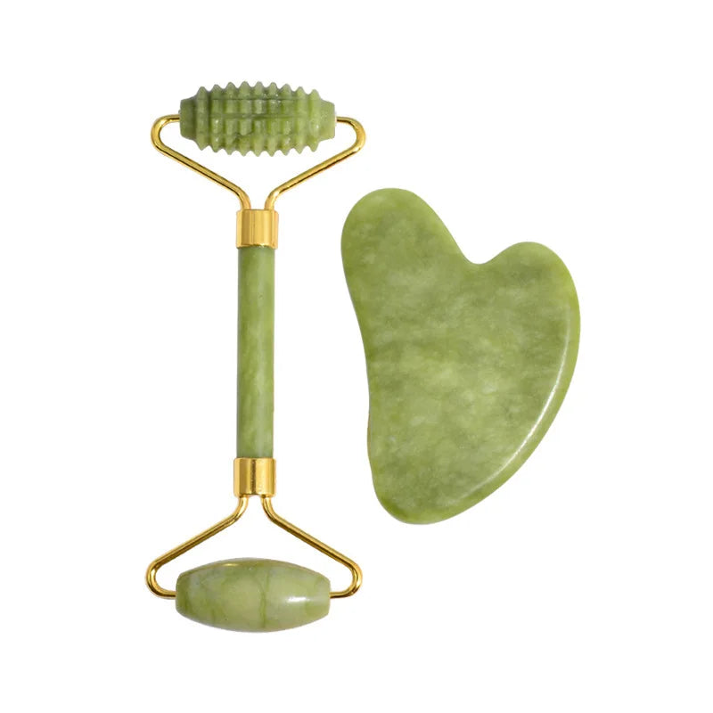 Jade Massagers Face Body Gua Sha Scraper Beauty Facial Roller Natural Qme