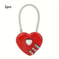Heart Shaped 3 Digit Combination Lock, Steel Wire Rope Padlock Love Promise Lock For Luggage Backpack Jewelry Box Wedding Couple Qme Red 1pc