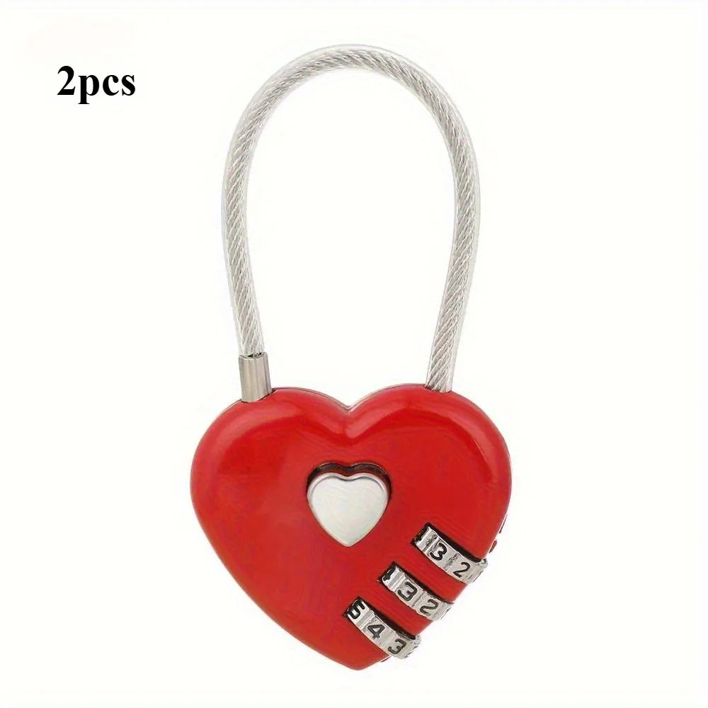 Heart Shaped 3 Digit Combination Lock, Steel Wire Rope Padlock Love Promise Lock For Luggage Backpack Jewelry Box Wedding Couple Qme Red 1pc
