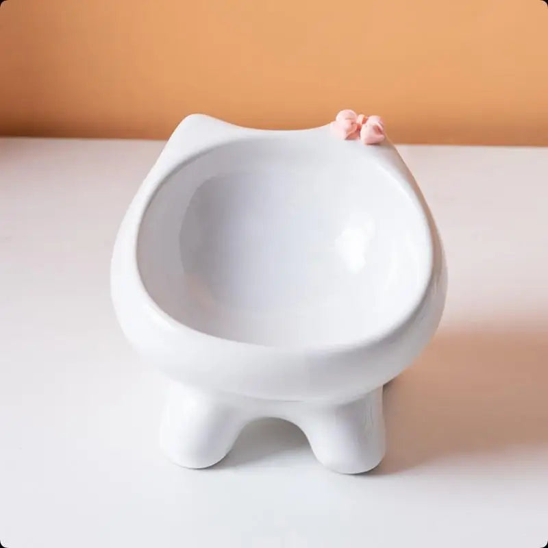 1pcs Pet Food Bowl 15-Degree Angle Cat Bowl To Protect The Cat's Neck And Prevent Pressure On The Whiskers Pet Supplies Qme White