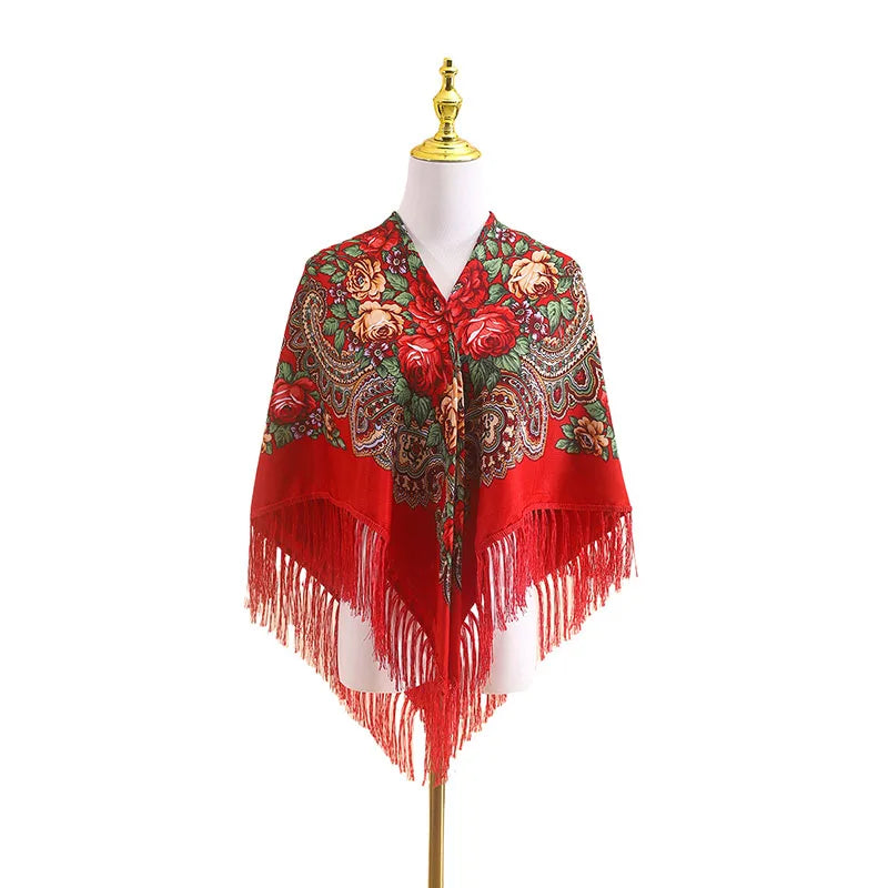 43 Women Luxury Floral Print Russian Square Scarf Traditional Fringed Qme rg-2 One Size