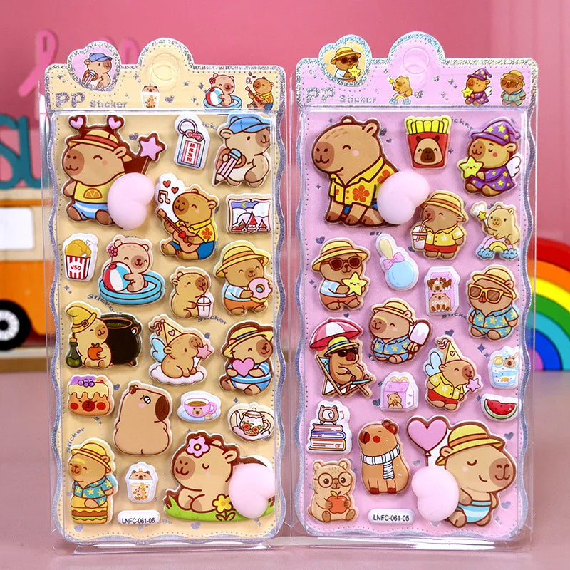 2PCS Cartoon Sticker 3D Puffy Squishy Stress Relief Rabbit Capybara Bear for Phone Case Laptop Decoration Journal DIY Collage Ch Qme Capybara