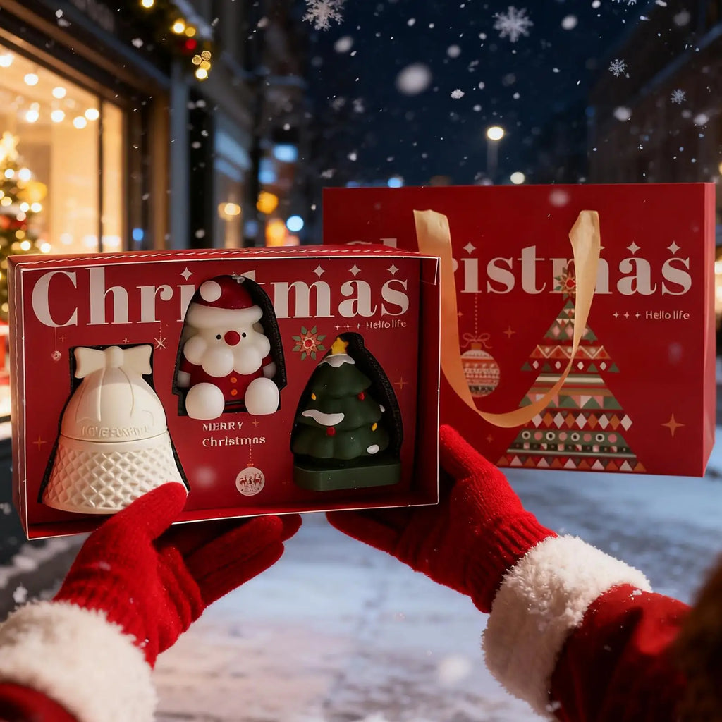 Christmas Tree Scented Candles 3 Pieces Bell Shaped Santa Claus Christmas Tree Home Decor Luxury Scented Candle Table Qme