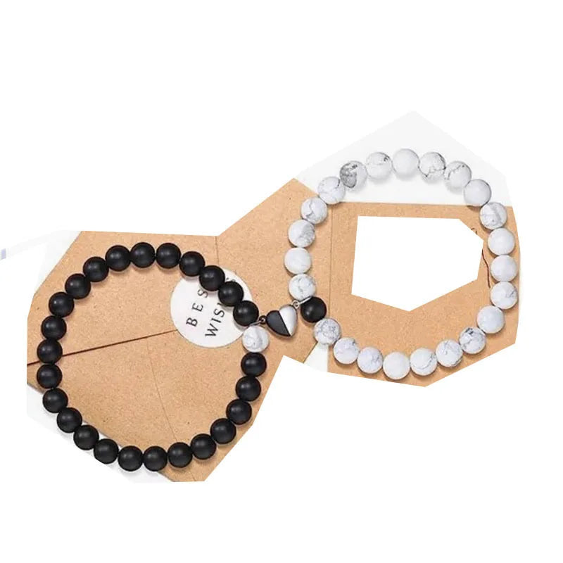 Hot Sale Zinc Alloy Purple and More Colors Couple Bracelets Heart Magnetic Attraction Matching Bracelet for Lovers Qme BlkWhtLove-WT