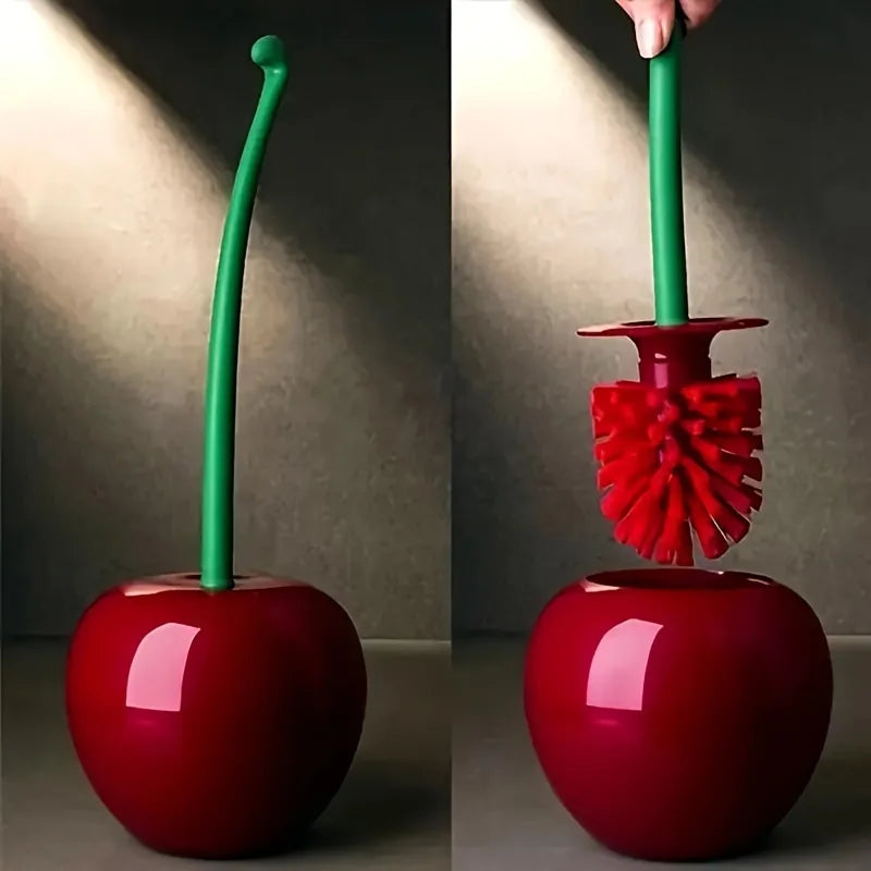 Cherry Toilet Brush and Holder, Cute Design, High-Quality Household Toilet Brush with Solid Handle and Durable Bristles Qme