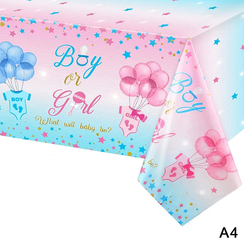 Gender Reveal Tablecloth Pink Blue Rectangular Plastic Table Cover Qme A4