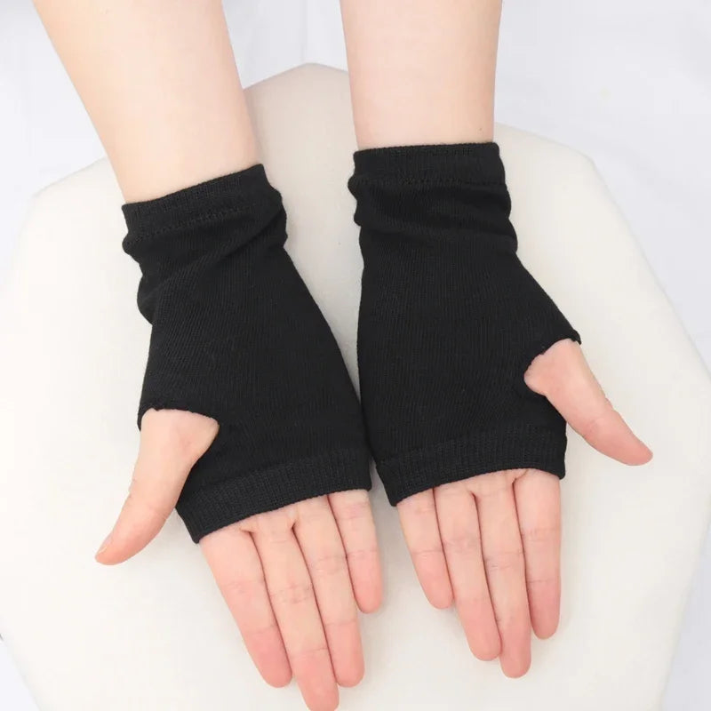Short Fingerless Gloves Unisex Cotton Black Punk Glove Knitted Qme