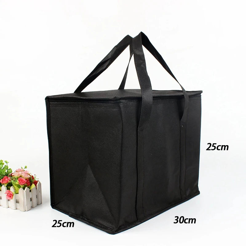 Large Insulated Delivery Bag Food Aluminum Foil Cooler Bag Foldable Portable Catering Grocery Bag Qme Black M