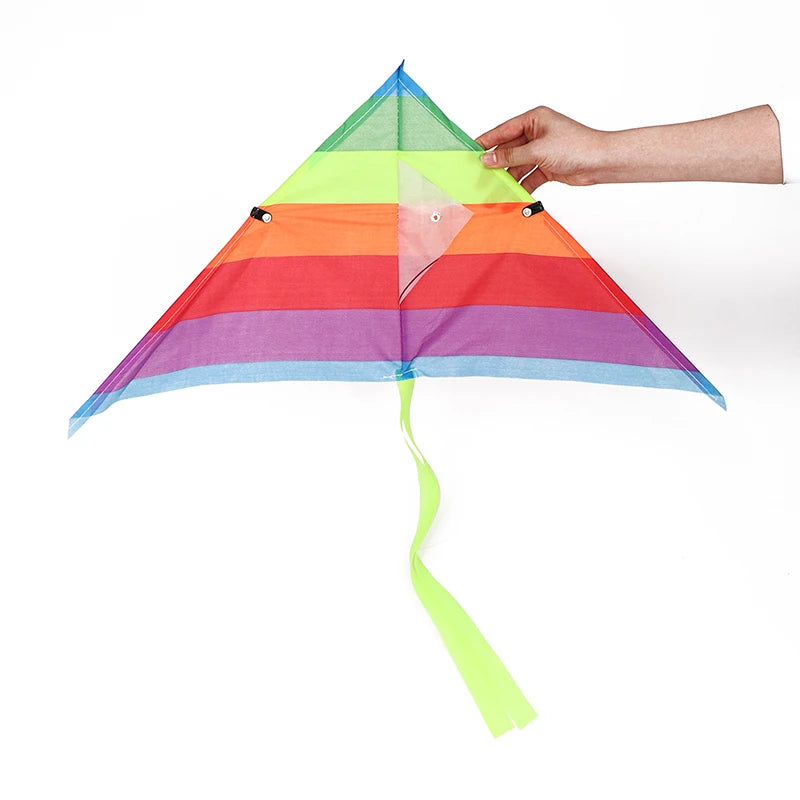 Colorful Triangle Rainbow Kite Flying Toys Children Kids 30M String Qme