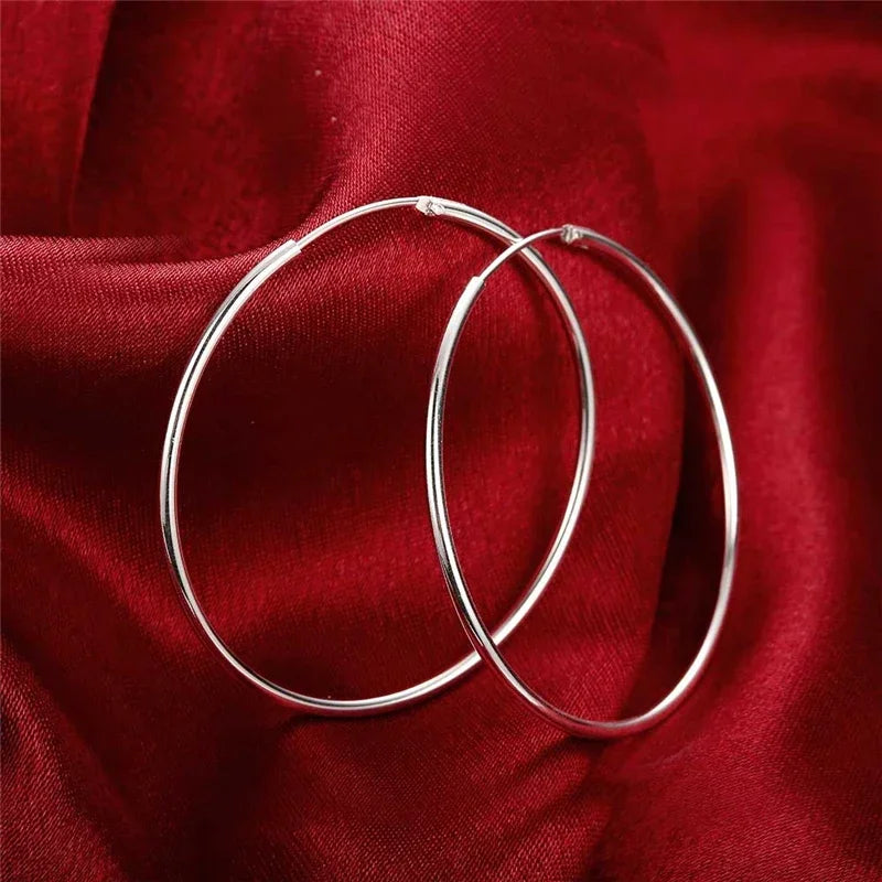 Round Circle 50/60mm Hoop Earrings Silver Color For Woman Wedding Engagement Party Fashion Charm Jewelry Gift Qme