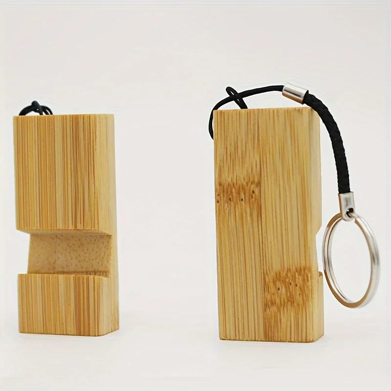 Bamboo Wood Phone Stand With Keychain Mini Portable Cell Phone Holder Universal Desk Smartphone Bracket Key Ring Accessory Qme