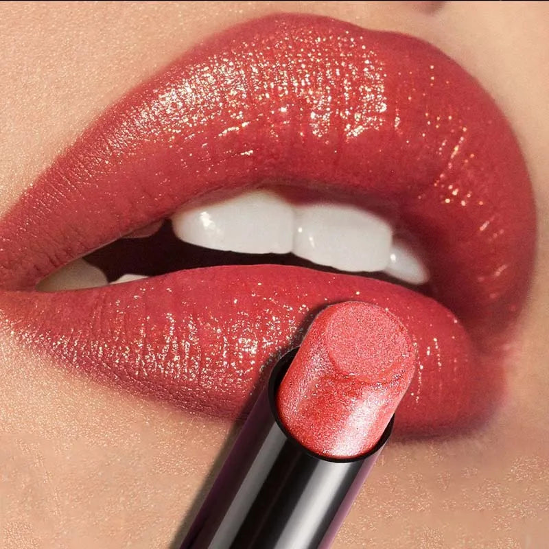 Slanted Tip Lipstick High Shine Pearl Lipstick with Glitter Creamy Texture Hydrating Long Lasting Lip Makeup Cosmetics Lip Stick Qme