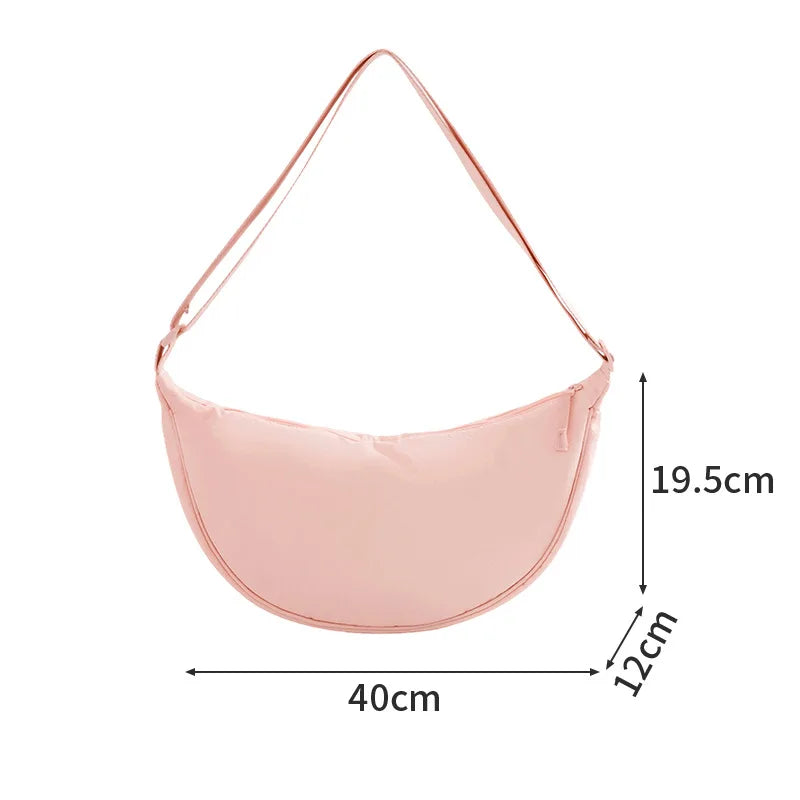 A New Nylon Crossbody Bag for Women Designer Large Capacity Portable Lady Simple Commuter Underarm Bag Fashion Moon Shoulder Bag Qme Pink large