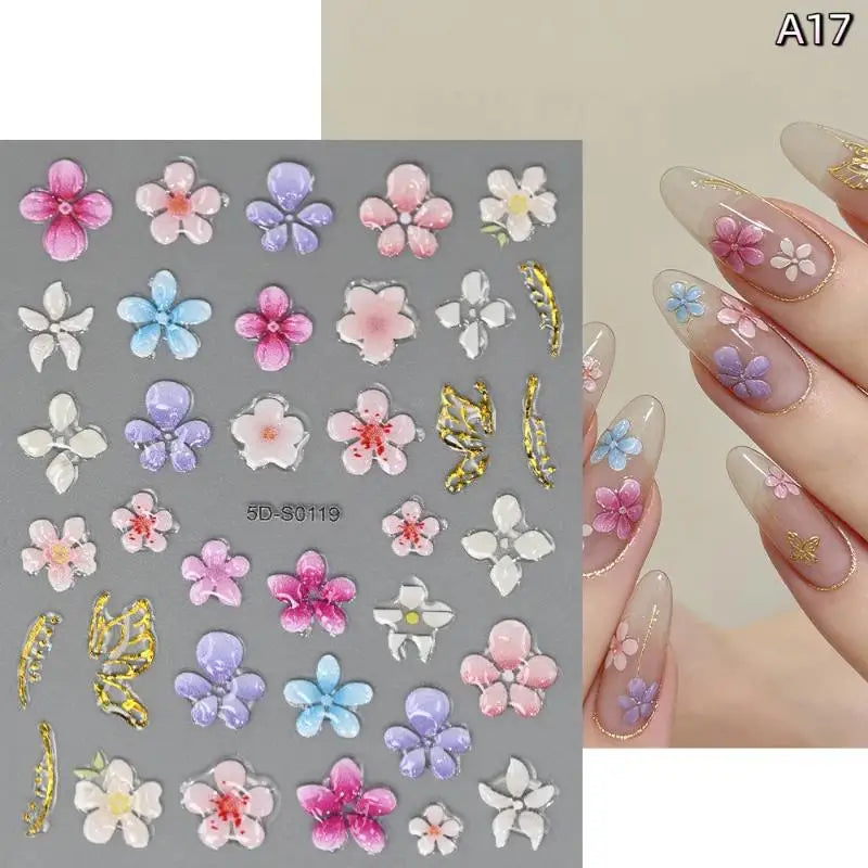 Blossom Floral Nail Stickers Bronzing 5D Spring Summer Petal Qme A17