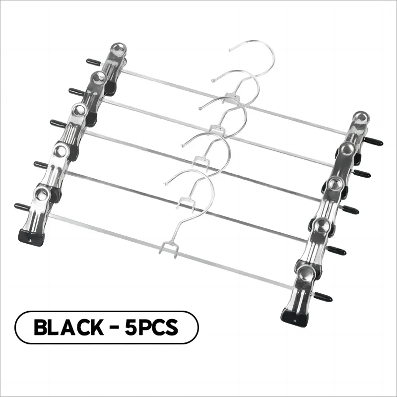 5pcs Metal Windproof Hanger for Clothes Home Pants Coat Non-slip Drying Hangers with Adjustable Clips Closets Storage Racks ﻿ Qme black