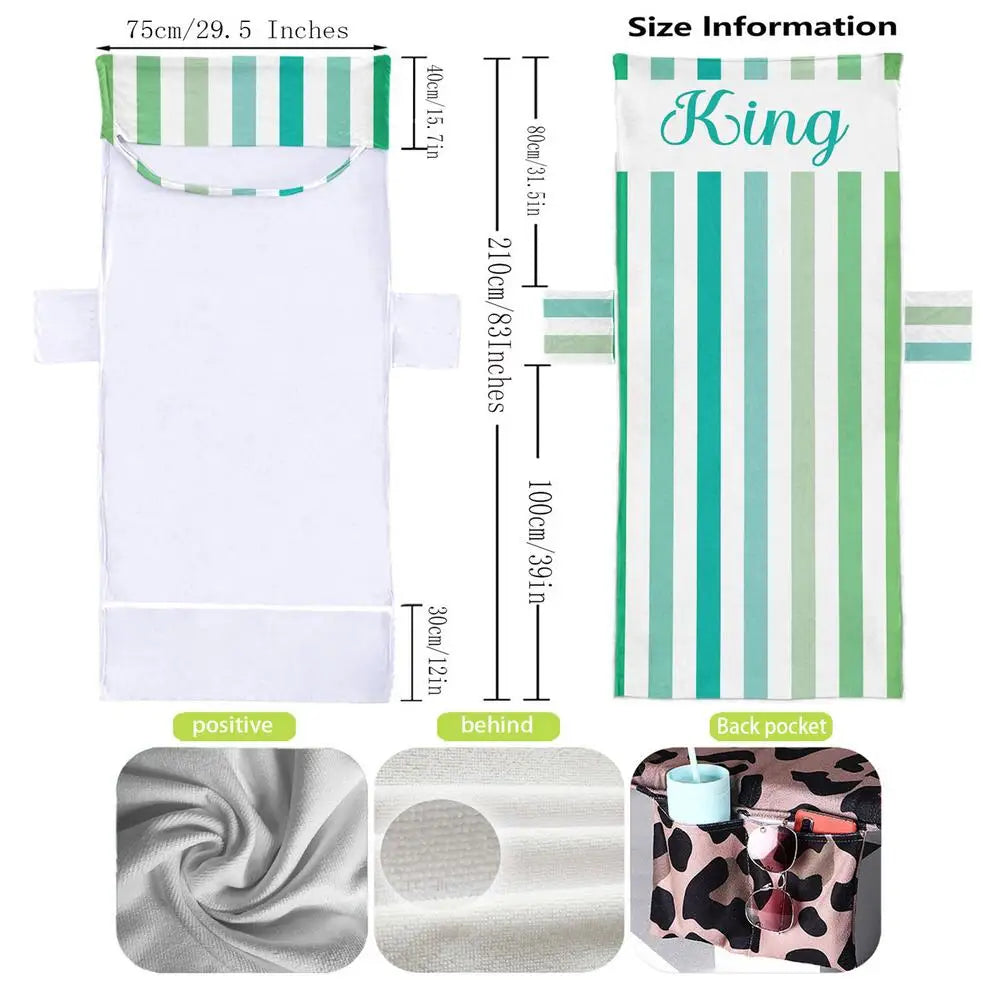 1Pc Striped Beach Chair Cover with Side Storage Pockets Pool Lounge Chaise Towel Sun Lounger Covers suitable for Beach Chair Qme Green China Mainland