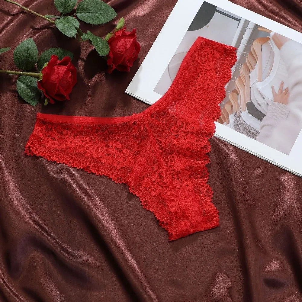 Cotton Crotch Women Lace Flower Briefs Low Waist Traceless Thong Qme