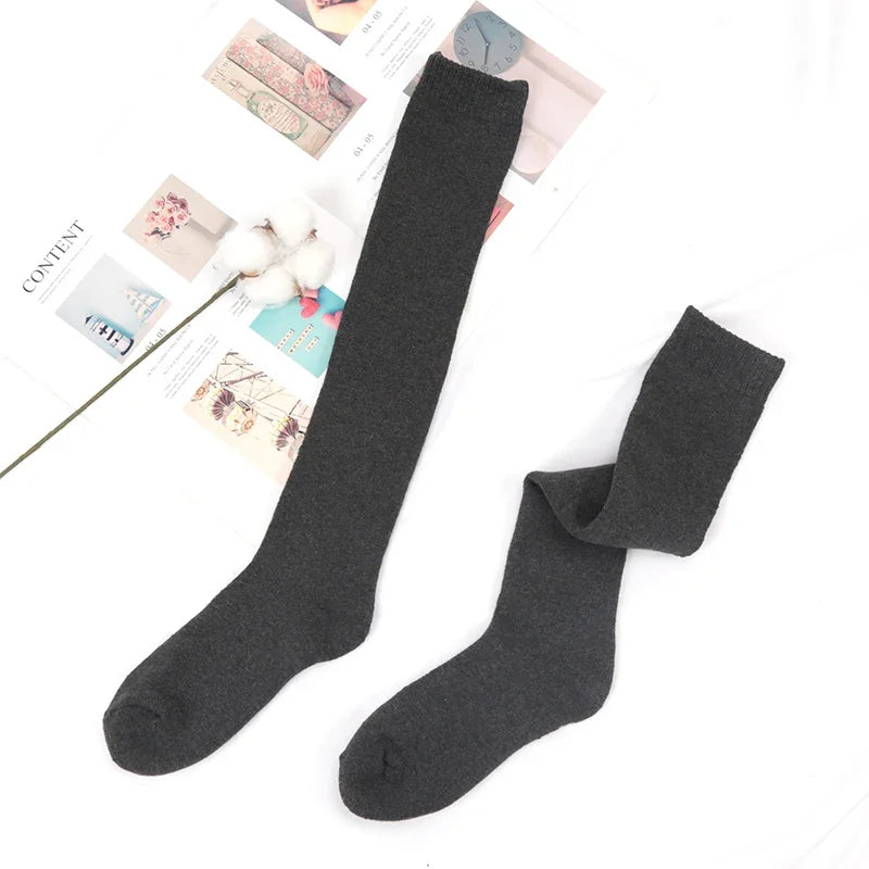 Winter Men's Knee Long Socks Harajuku Wool Keep Warm Longer Stocking Compression Terry Cycling Socks Cotton Thicken Sokken Gift Qme Dark Grey EU38-45