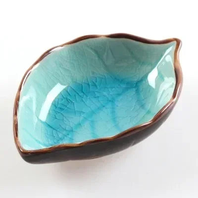 1/4PCS Leaves Ceramic Saucer Creative Ice Crack Glaze Leaf Ceramic Seasoning Soy Sauce Vinegar Plates Kitchen Multi-Purpose Dish Qme Lake Blue