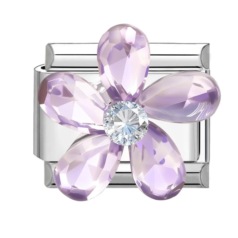 Zircon Bow Knot Blue Flowers Pink Heart Purple Butterfly Italian Charm Links Fit 9mm Bracelet Stainless Steel DIY Making Gifts Qme Style 20