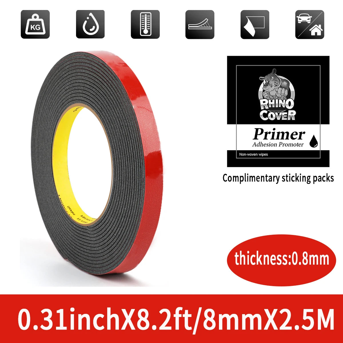 Strong Double Sided Adhesive Tape With High Viscosity For Automotive Use High Temperature Resistant Fixed Adhesive Patch Qme 8mmX2.5m