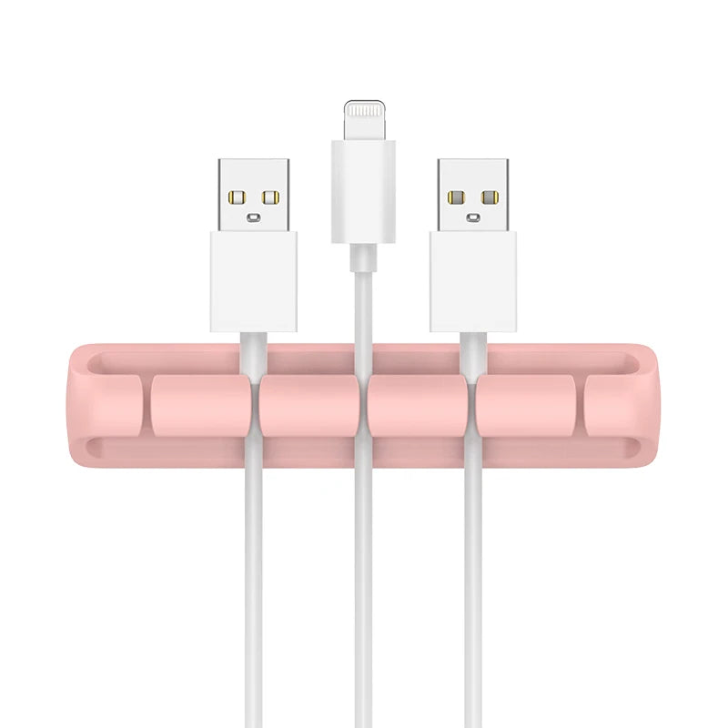 Desktop Charging Data Line Fixator Multiport Storage Line Tabletop Cable Organizer Smart Device Charging Wire For Mouse Cables Qme Pink 5 holes