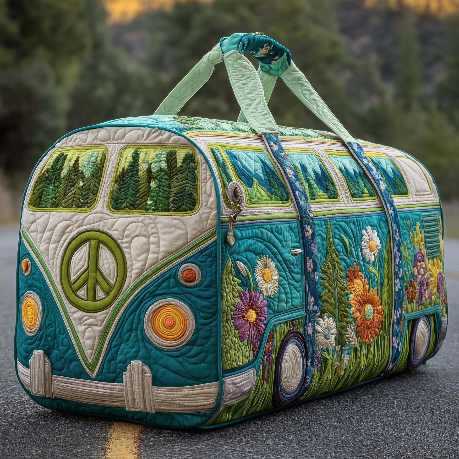 Women 3D Quilting Craft Travel Duffel Bag Fashion Sun Mountain Forest