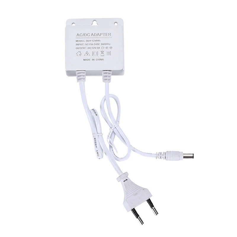 Waterproof Power Adapter NVR DVR EU US Plug DC12V 2A AC100V-240V Input Qme White EU Plug