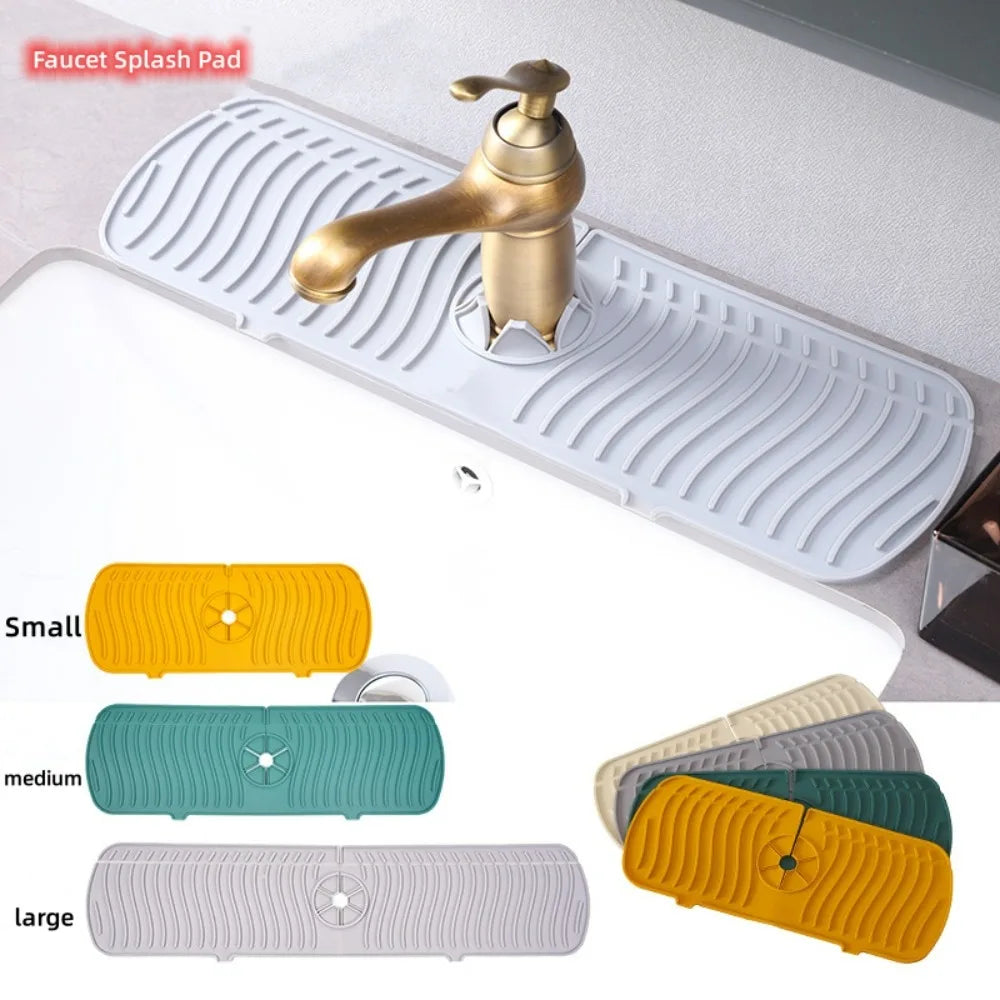 New Faucet Splash Pad Soap Sponge Storage Holder Silicone Sink Splash Guard Kitchen Gadgets Bathroom Faucet Decorative Cover Qme