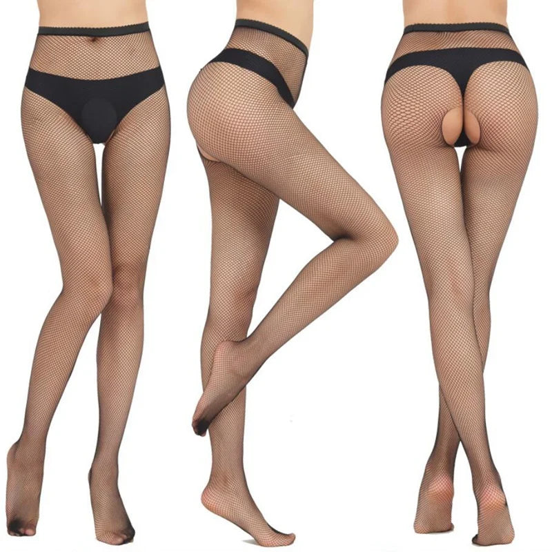 Women Long Sexy Hollow Out Fishnet Stockings Open Crotch Pantyhose Qme B