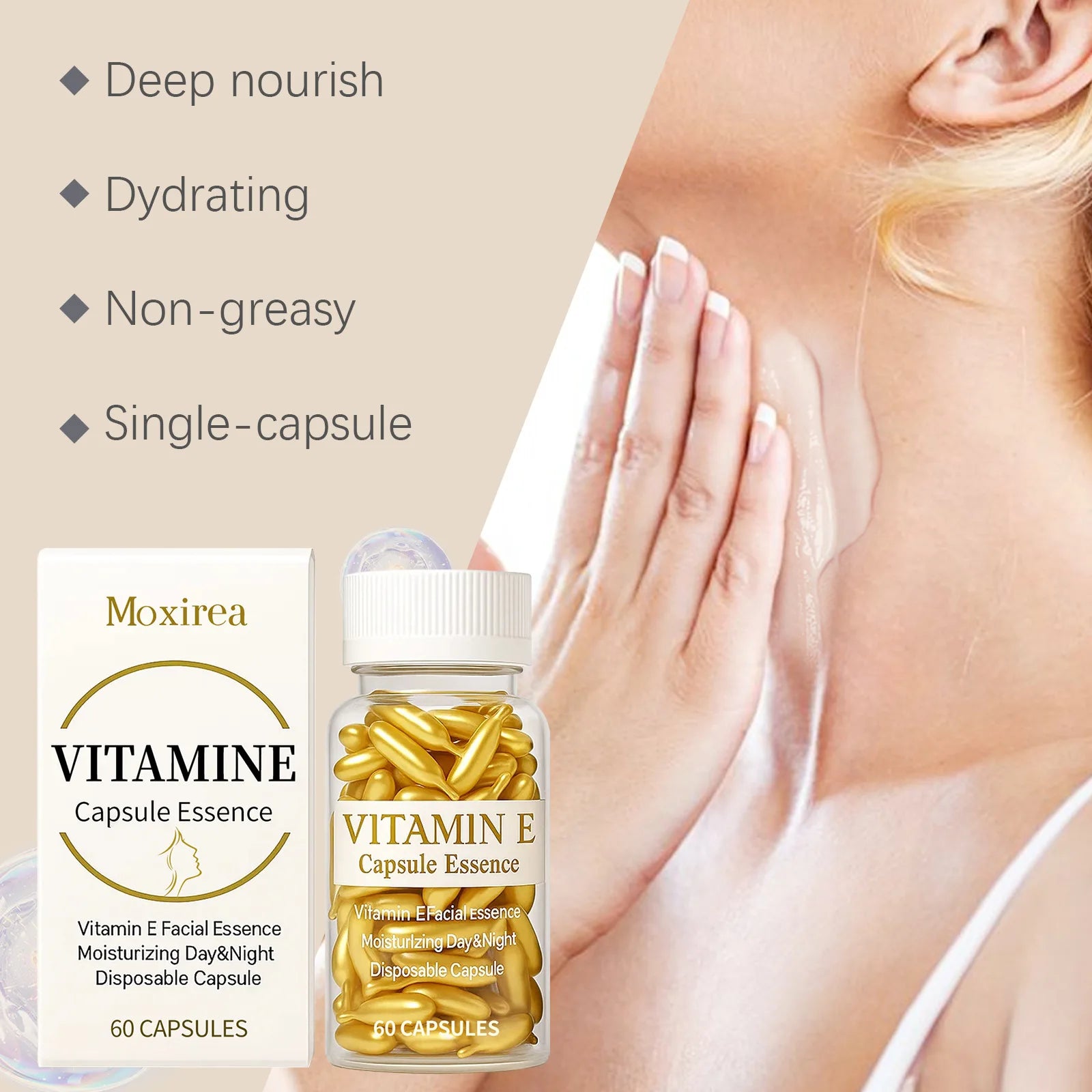 Vitamin E Face Serum Capsules Deep Hydration Inhibit Melanin Fade Fine Lines Firming Lifting Facial Skin Regeneration Essence Qme